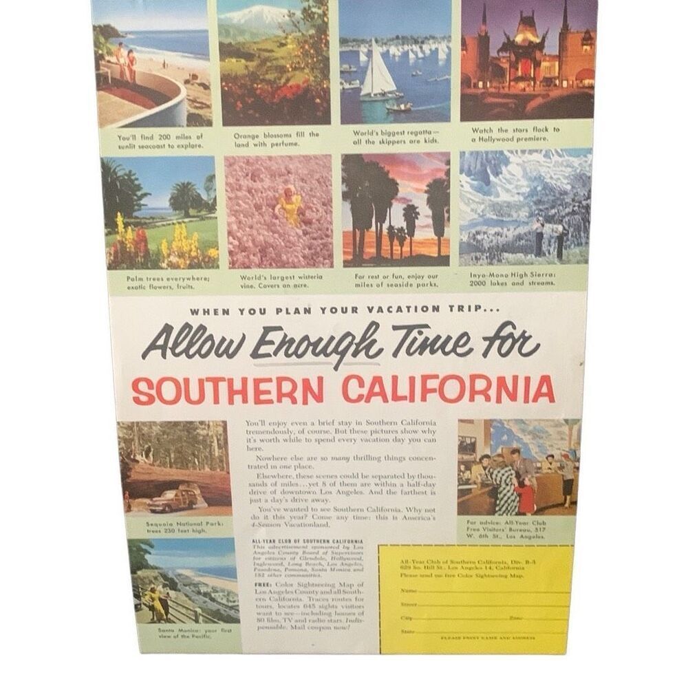 Vintage 1954 Southern California Enough Time Ad Advertisement